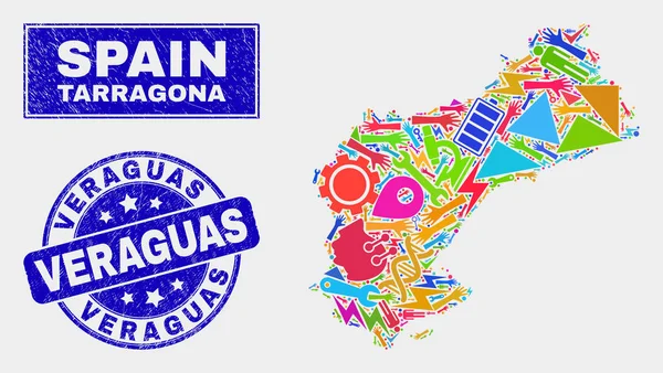 Mapa da província de Tarragona da tecnologia mosaica e selo de Veraguas riscado — Vetor de Stock