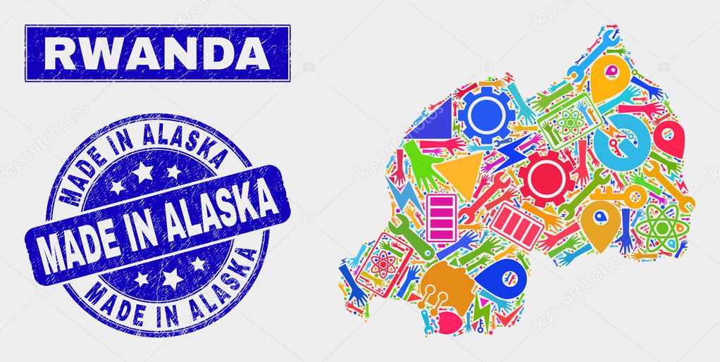 Mosaic Tools Rwanda Map and Scratched Made in Alaska Watermark