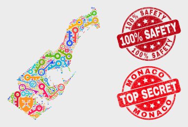 Koruma Monako Haritası ve Grunge Yüzde 100 Güvenlik Mührü Kompozisyonu