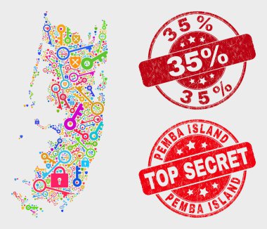 Gizlilik Pemba Adası Haritası kolaj ve Çizik 35 Yüzde Damga