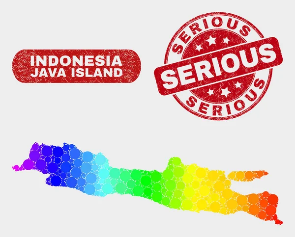 Spectrum Mosaic Java Island Map and Scratched Serious Seal - Stok Vektor