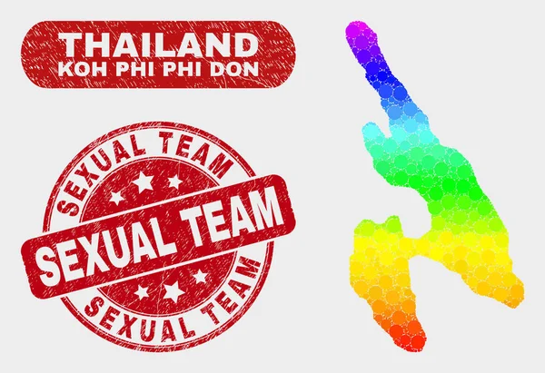 Mosaïque colorée Koh Phi Don Carte et Grunge Sexual Team Seal — Image vectorielle