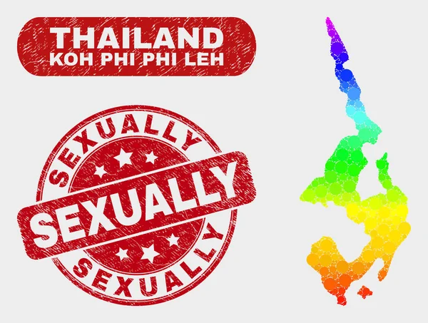 Carte spectrale Mosaïque Koh Phi Leh et filigrane sexuel rayé — Image vectorielle