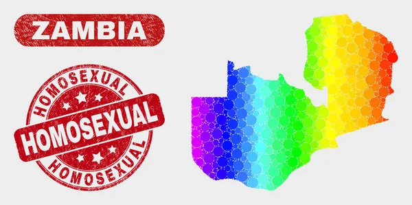 Mosaico coloreado Zambia Mapa y rasguño Homosexual Marca de agua — Archivo Imágenes Vectoriales