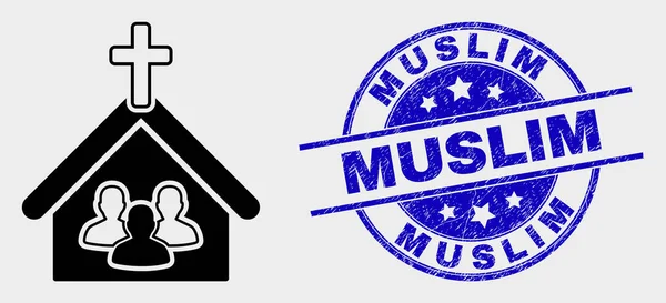 Vector Church People Icon and Distress Muslim Stamp — Stock Vector