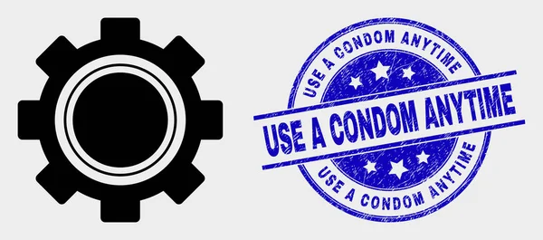 Vector klok Setup wiel icoon en nood gebruik een condoom Anytime stempel zegel — Stockvector