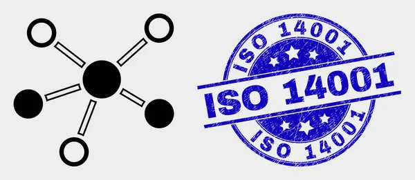 Vector Connections Icon and Grunge ISO 14001 Watermark — Stock Vector