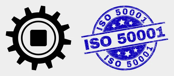 Vector Gear Icon and Scratched ISO 50001 Seal — Stock Vector