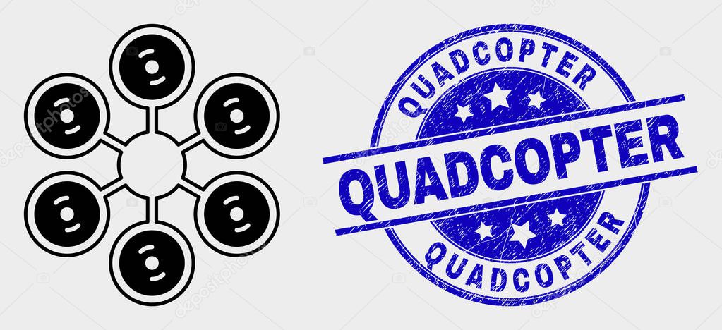 Vector Hexacopter Icon and Grunge Quadcopter Stamp