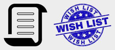 Vektör Kaydırma Listesi Simgesi ve Grunge İstek Listesi Mührü