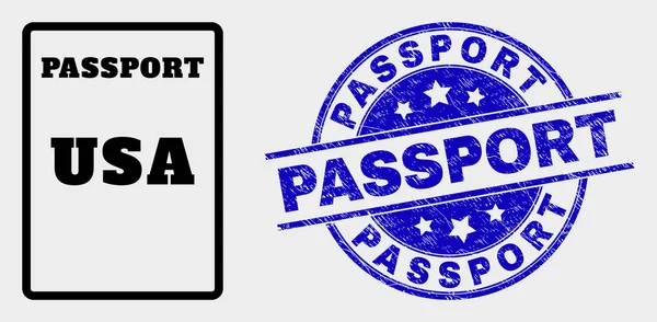 Ikona Vector USA Passport a grunge Passport Seal — Stockový vektor