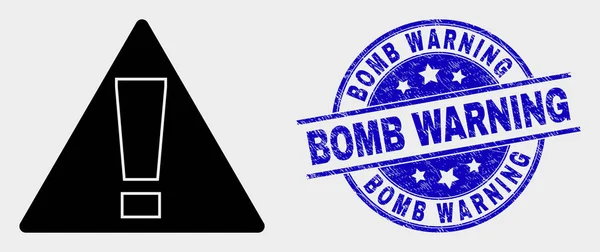 Icono de advertencia vectorial y sello de advertencia de bomba rayada — Archivo Imágenes Vectoriales