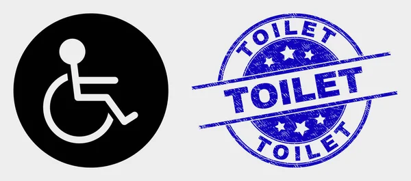 矢量轮椅人图标和遇险厕所密封 — 图库矢量图片