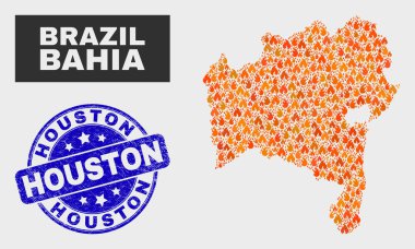 Ateş Mozaik Bahia Devlet Haritası ve Çizik Houston Filigran