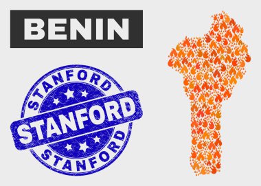 Flamed Mozaik Benin Haritası ve Çizik Stanford Filigran