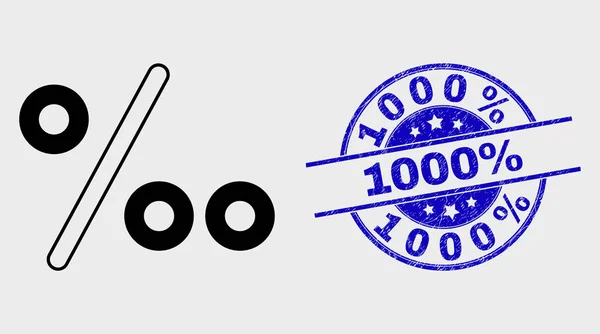 Contorno vectorial por mille Icono y sello de angustia 1000 por ciento — Vector de stock