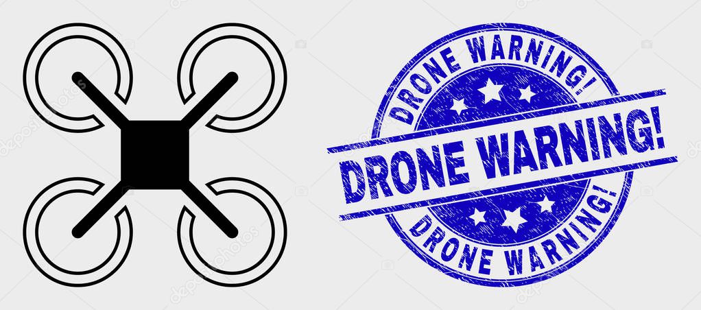Vector Outline Quadcopter Icon and Distress Drone Warning Exclamation Seal