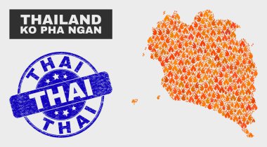 Wildfire Mozaik Ko Pha Ngan Haritası ve Grunge Tay Filigran