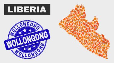 Ateş Mozaik Liberya Haritası ve Distress Wollongong Filigran