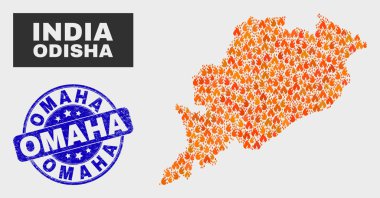 Wildfire Mozaik Odisha Devlet Haritası ve Grunge Omaha Filigran