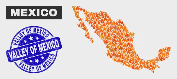 Mosaico Despedido México Mapa y Angustia Valle del Sello de México — Vector de stock