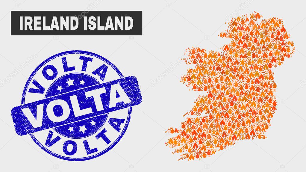 Burn Mosaic Ireland Island Map and Distress Volta Watermark