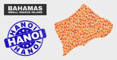 Yanık Mozaik Küçük Inagua Adası Haritası ve Çizik Hanoi Damga Mühür