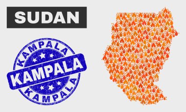 Yanan Mozaik Sudan Haritası ve Çizik Kampala Pul Mührü