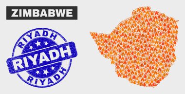 Burn Mozaik Zimbabve Haritası ve Sıkıntı Riyad Damgası