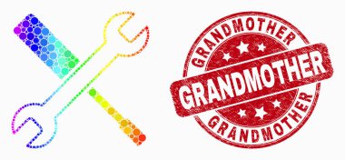 Vektör Spektrum Pikselli Yapılandırma Araçları Simge ve Sıkıntı Büyükanne Damga