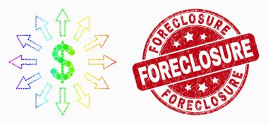 Vektör Spektral Pikselli Dolar Emisyon Simgesi ve Çizik Foreclosure Damga Mühür