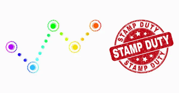 Vector Rainbow Colored Pixel Dotted Trend Chart Icon and Scratched Stamp Duty Stamp — Stock Vector
