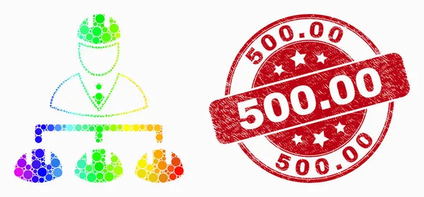 Vector Bright Dotted Engineer Hierarchy Icon and Scratched 500.00 Seal — Stock Vector