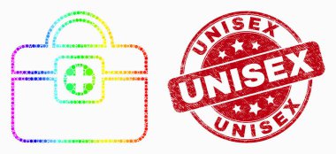 Vektör Spektral Piksel Tıbbi Çanta Simgesi ve Distress Unisex Damga