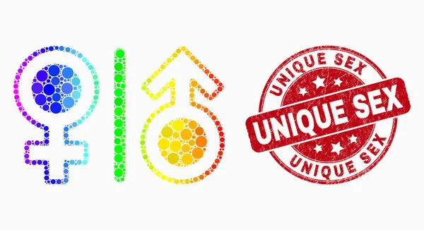 Vector Spectral Pixel Gender Symbols Icon and Scratched Unique Sex Stamp — Stock Vector
