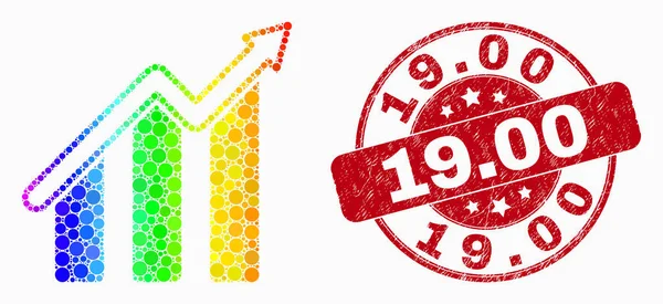 Икона векторного яркого пиксельного тренда и поцарапанный 19: 00 водяной знак — стоковый вектор