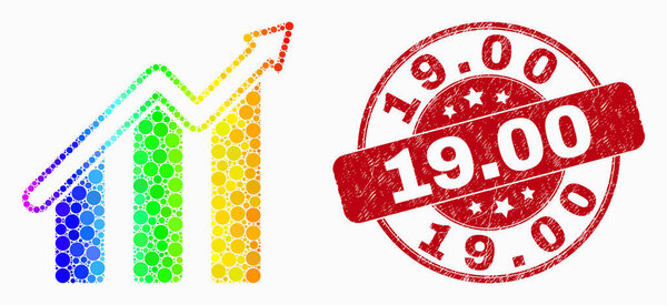Vector Bright Pixelated Trend Chart Icon and Scratched 19.00 Watermark