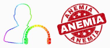 Vektör Rainbow Renkli Piksel Kullanıcı KulaklıkLar Simgesi ve Çizik Anemi Filigran