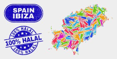 İbiza Adası Haritası ve Grunge Yüzde 100 Helal Mühür 'ü monte et