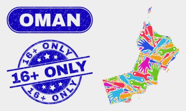 Construction Oman Map and Grunge 16 Plus Only Stamp Seals