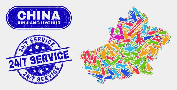 Service Xinjiang Uyghur Region Map and Distress 24-7 Service Stamps