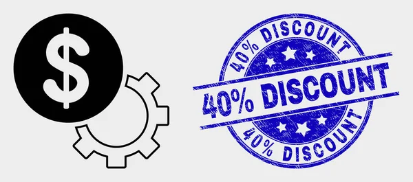 Vector Financial Options Gear Icon and Grunge 40 Percent Discount Seal — Stock Vector