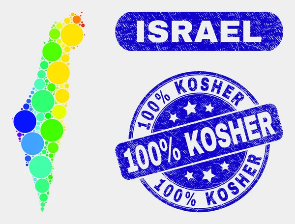 Цветные Мозаика Израиль Карта и царапин 100 процентов кошерный водяной знак — стоковый вектор