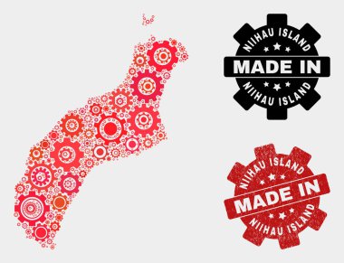 Mozaik Niihau Adası Vites Haritası ve Grunge Damgası