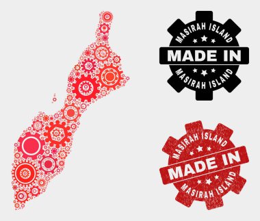 Mozaik Masirah Adası Vites Haritası ve Grunge Mührü