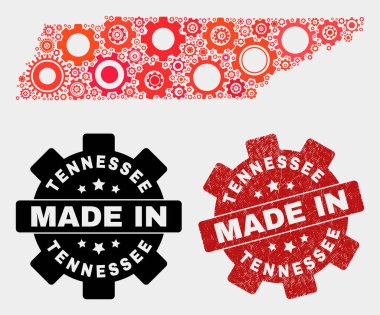 Mozaik Tennessee Eyaleti İşçi Elementleri ve Grunge Damgası Haritası