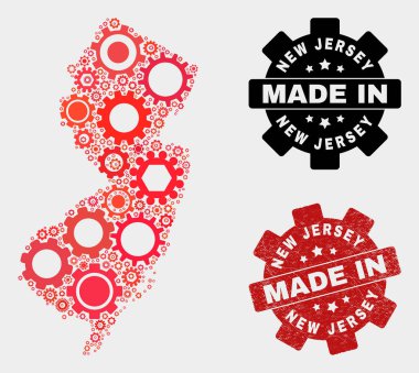 Mozaik New Jersey Eyaleti Vites ve Grunge Mührü Haritası