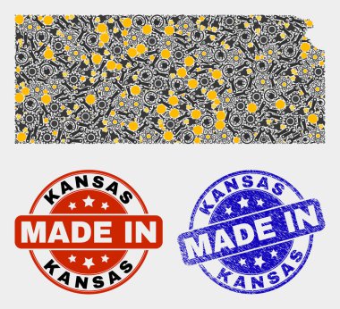 Mozaik Kansas Eyalet Atölye Elementleri Haritası ve Grunge Mührü