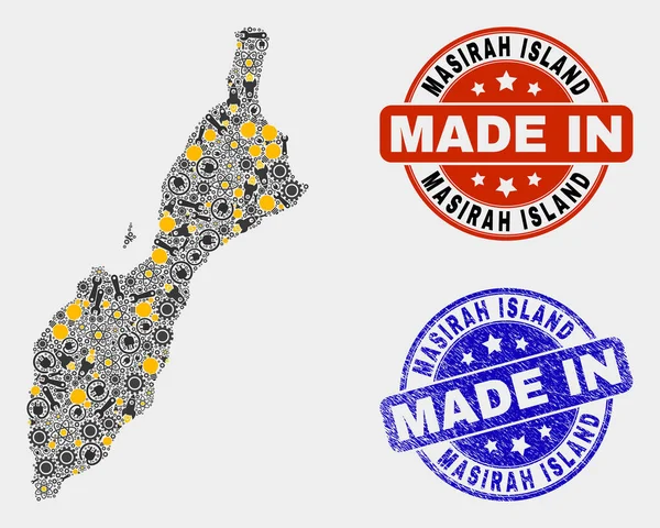 Mozaïek Masirah Island Kaart van industriële elementen en gemaakt in grunge zegel — Stockvector