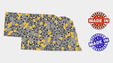 Mozaik Nebraska Devlet Teknoloji Haritası ve Grunge Mührü Yapımı